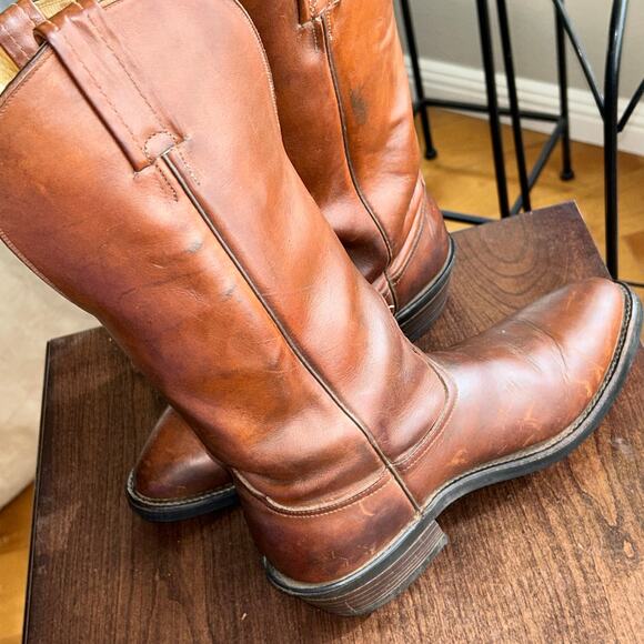 Nocona Brown Leather Vintage Western Cowboy Roper Boots 7.5 EE Made in USA men’s main image 5